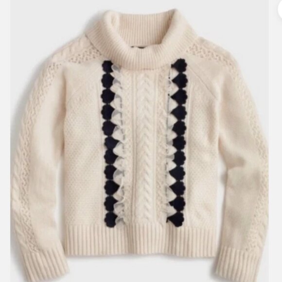 NWOT J Crew Embellished Cable Knit Ruffle Sweater - Picture 1 of 12